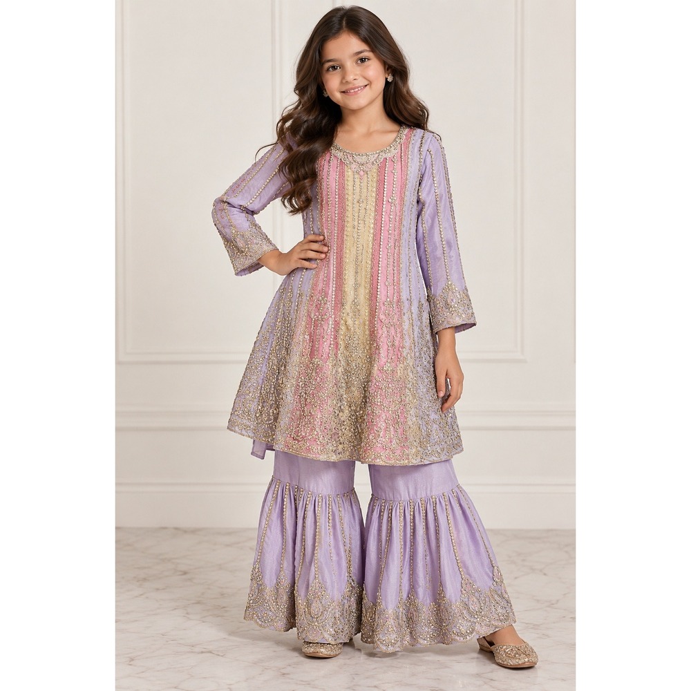 Indian Sharara Salwar Kameez Size 30 Lavender Pink Gold Embroidered Wedding